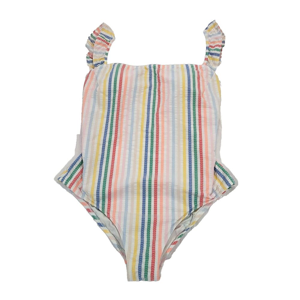 J crew Striped Seersucker Swimsuit 1pc 12 Rainbow Stretch Flutter Sleeves Preppy - Picture 4 of 12